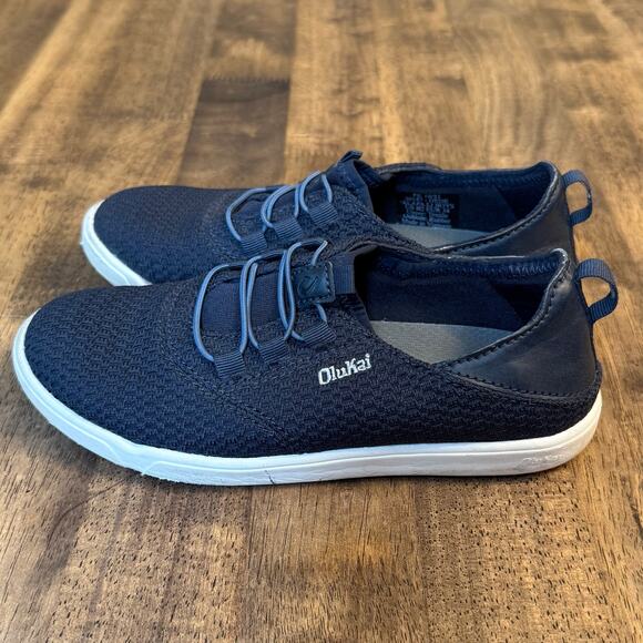 OluKai Alapa Li Boat Beach Shoes No Tie Casual Slip On Blue Kids Size 2 EU 34 - Picture 4 of 11